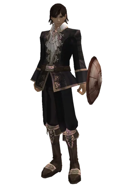 Leather Shield on a male Human mystic, front view