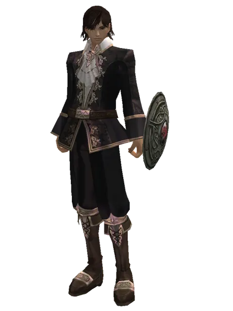 Shield of Pledge on a male Human mystic, front view