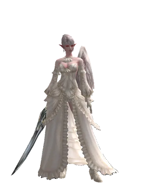 Dynasty Ancient Sword on a female Kamael, front view