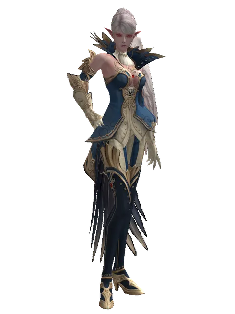 Blue Wolf Leather Set on a female Kamael, front view
