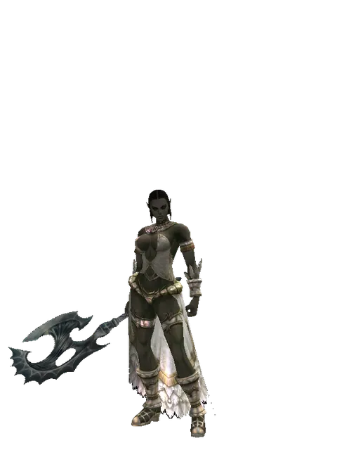 Art of Battle Axe on a female Orc fighter, front view