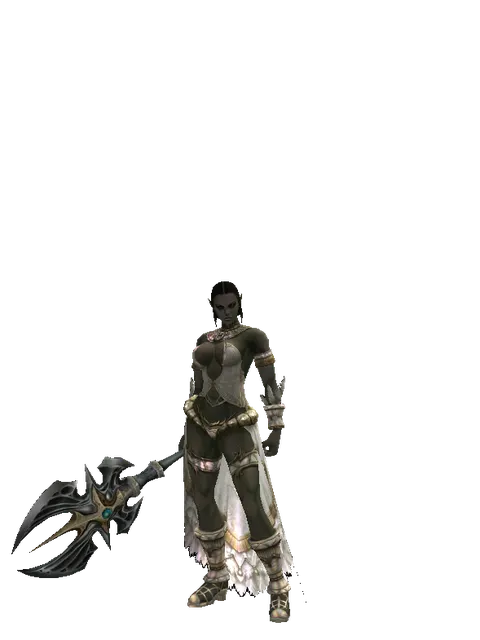 Barakiel's Axe on a female Orc fighter, front view