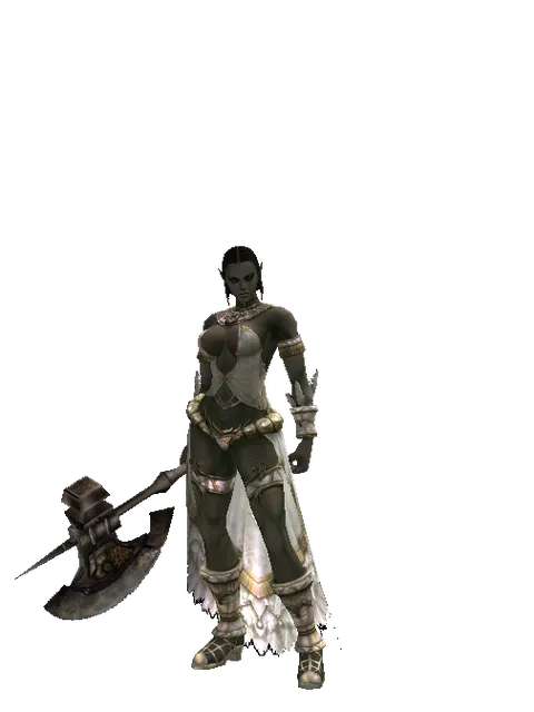 Battle Axe on a female Orc fighter, front view
