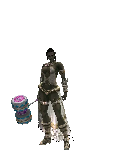 Blue Clown Hammer on a female Orc fighter, front view
