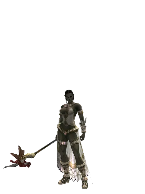 Flaming Dragon Skull on a female Orc fighter, front view