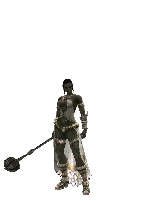 Flanged Mace on a female Orc fighter, front view