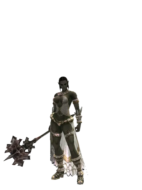 Silver Axe on a female Orc fighter, front view