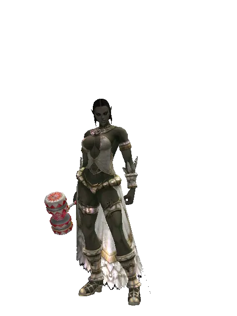 Small Red Clown Hammer on a female Orc fighter, front view