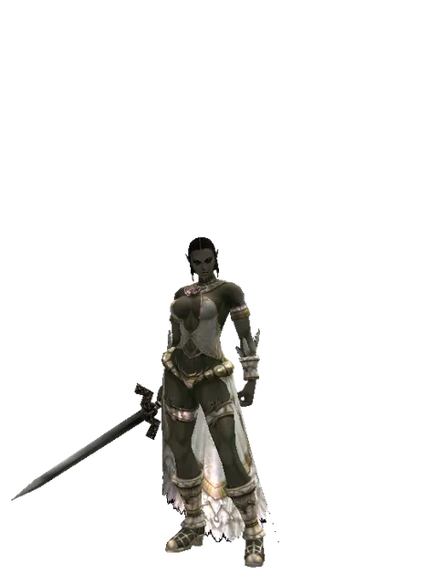 Broadsword on a female Orc fighter, front view