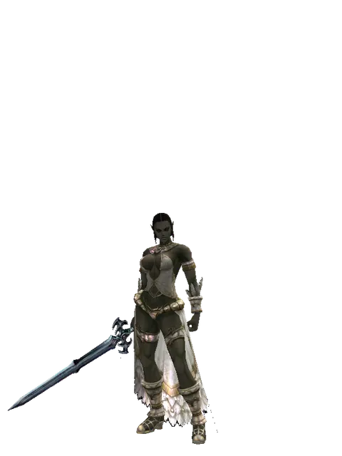 Caliburs on a female Orc fighter, front view