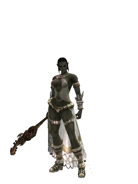 Chrono Cithara on a female Orc fighter, front view