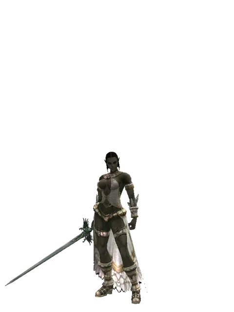 Elven Long Sword on a female Orc fighter, front view