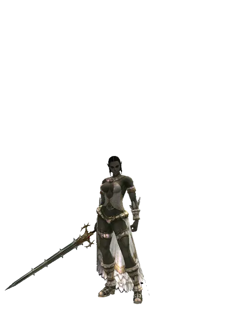 Icarus Sawsword on a female Orc fighter, front view