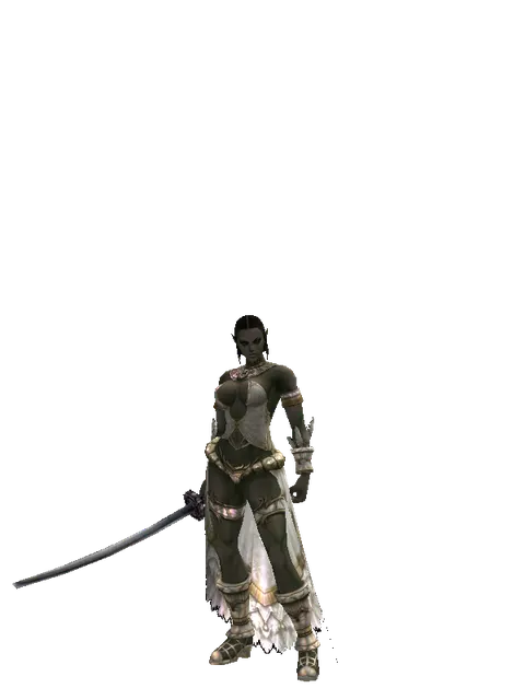 Katana on a female Orc fighter, front view