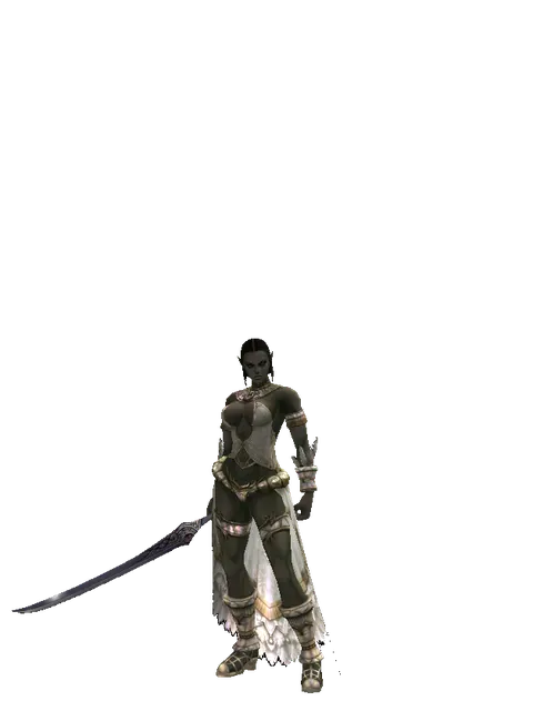 Mysterious Sword on a female Orc fighter, front view