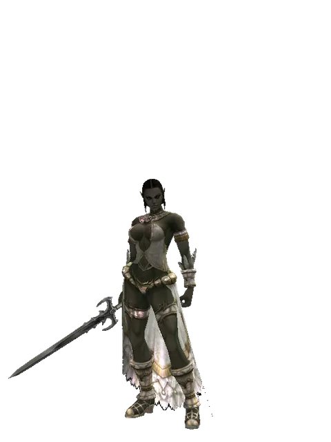 Priest Sword on a female Orc fighter, front view