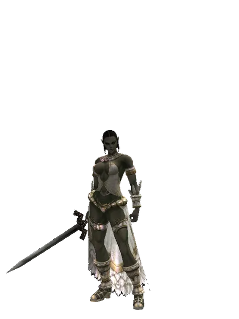 Rusted Bronze Sword on a female Orc fighter, front view