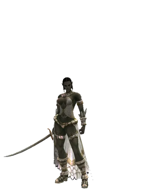 Saber on a female Orc fighter, front view