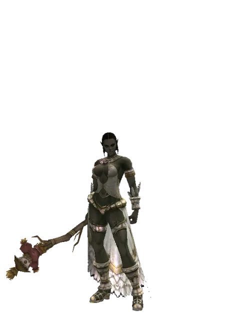 Scarecrow Transformation Stick on a female Orc fighter, front view