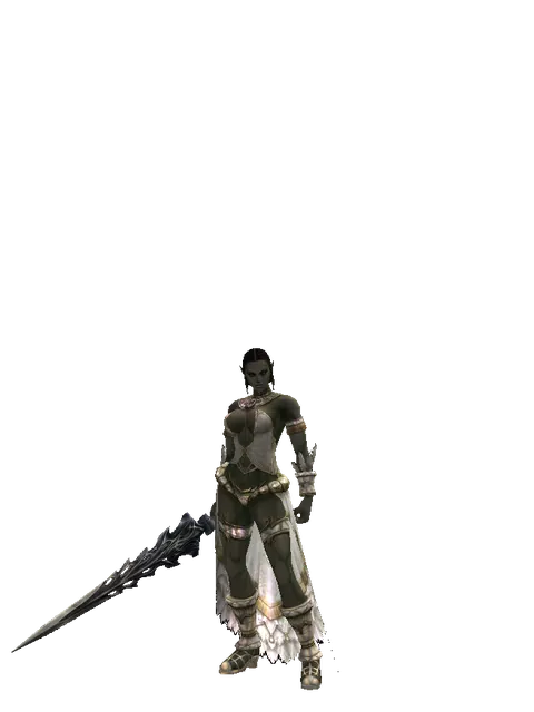 Sword of Damascus on a female Orc fighter, front view