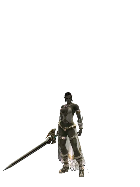 Sword of Delusion on a female Orc fighter, front view
