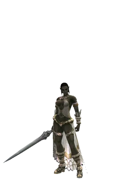 Sword of Magic Fog on a female Orc fighter, front view