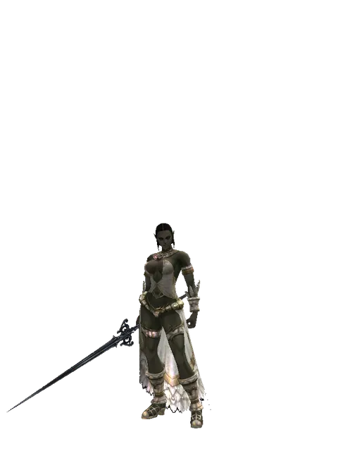 Sword of Miracles on a female Orc fighter, front view