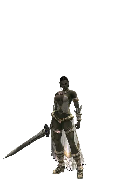 Sword of Occult on a female Orc fighter, front view