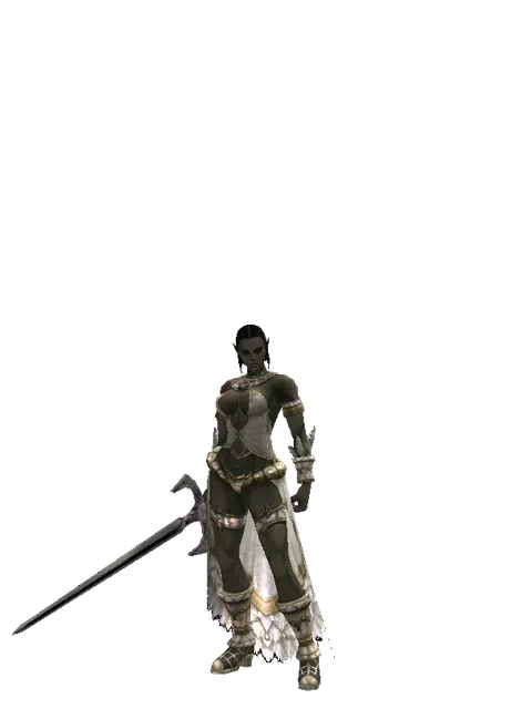 Sword of Revolution on a female Orc fighter, front view