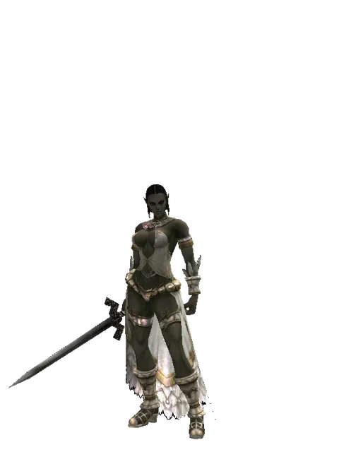 Sword of Sentinel on a female Orc fighter, front view