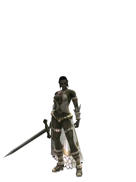 Sword of Solidarity on a female Orc fighter, front view