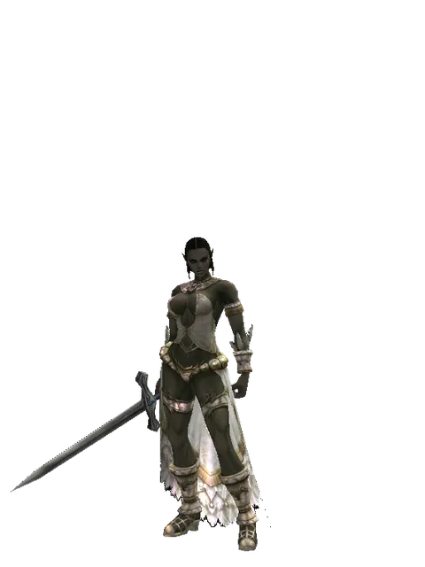 Sword of Watershadow on a female Orc fighter, front view