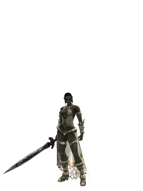 Tsurugi on a female Orc fighter, front view