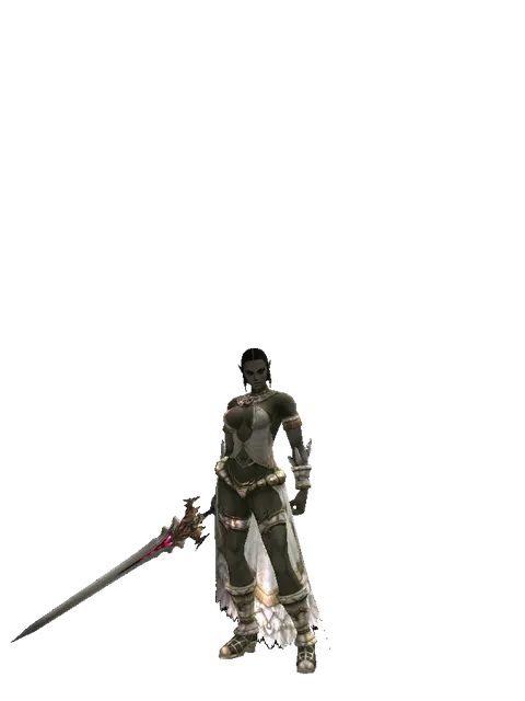 Vesper Sword on a female Orc fighter, front view