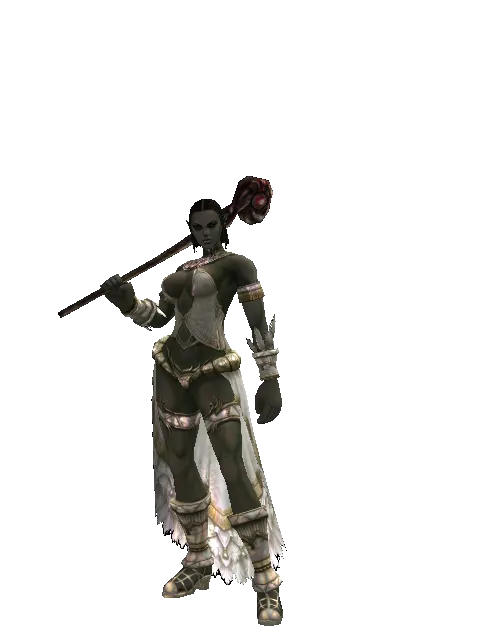 Atuba Mace on a female Orc fighter, front view