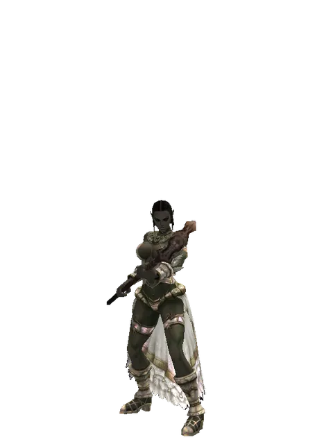 Cedar Staff on a female Orc fighter, front view