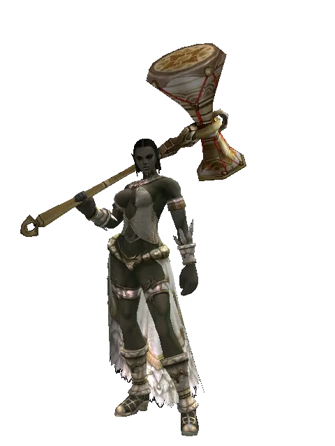 Chrono Darbuka on a female Orc fighter, front view