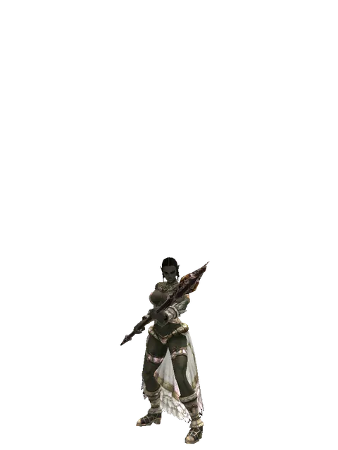 Daimon Crystal on a female Orc fighter, front view