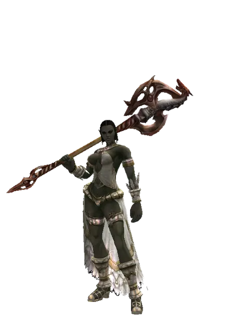 Dragon Hunter Axe on a female Orc fighter, front view