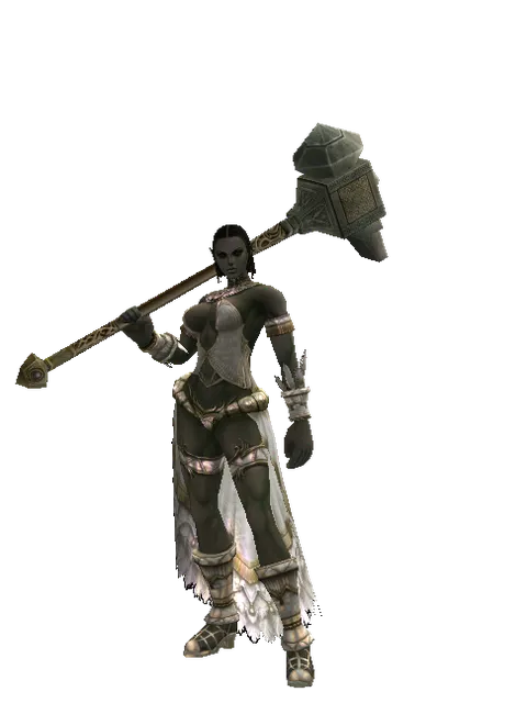 Dwarven Hammer on a female Orc fighter, front view