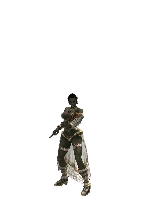 Goat Head Staff on a female Orc fighter, front view