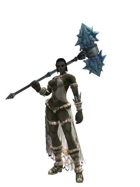 Ice Storm Hammer on a female Orc fighter, front view