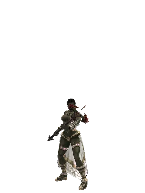Inferno Staff on a female Orc fighter, front view