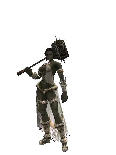 Pa'agrian Hammer on a female Orc fighter, front view