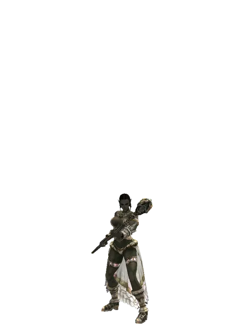 Staff of Evil Spirits on a female Orc fighter, front view