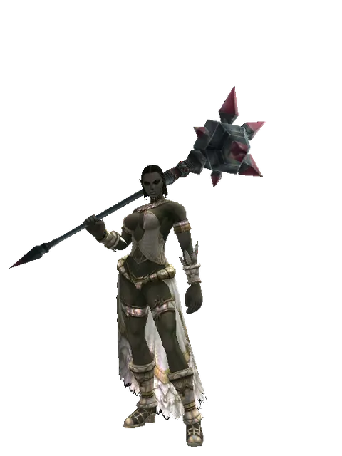 Star Buster on a female Orc fighter, front view