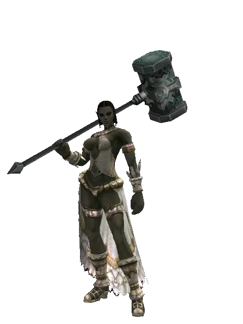 Titan Hammer on a female Orc fighter, front view