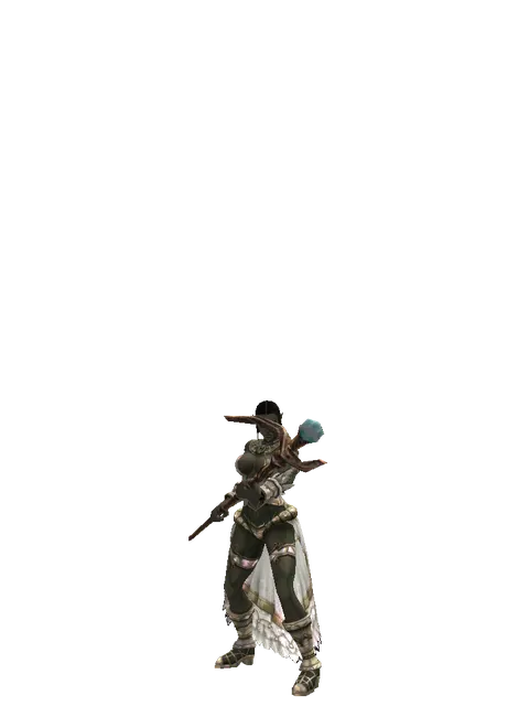 Traveler's Staff on a female Orc fighter, front view