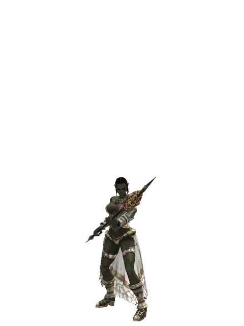Vesper Staff on a female Orc fighter, front view