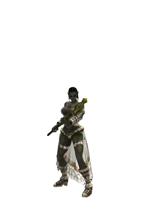 Willow Staff on a female Orc fighter, front view